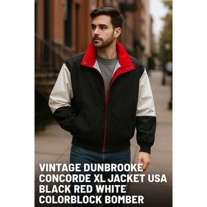 Vintage Dunbrooke Concorde XL Jacket USA Black Red‎ White Colorblock Bomber